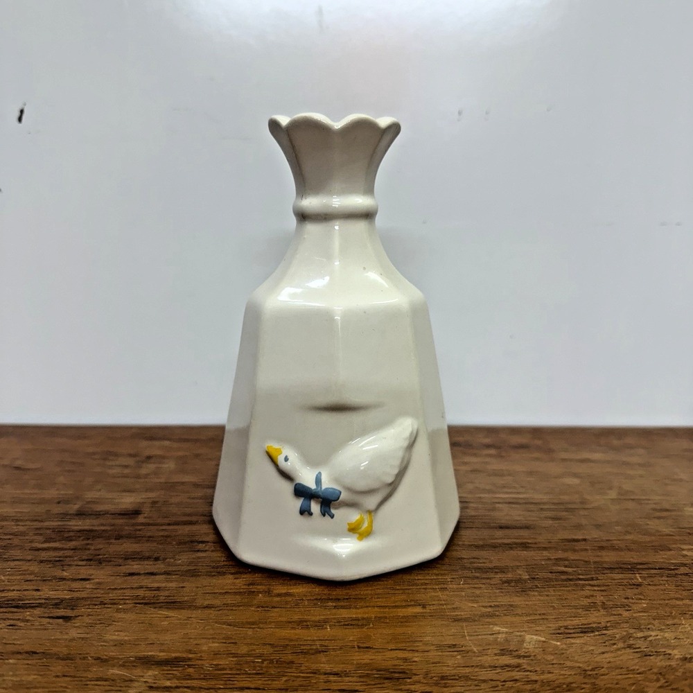 1980s Country Goose Ceramic Bell 6" Tall Blue Ribbon Bow Grannycore Cottagecore